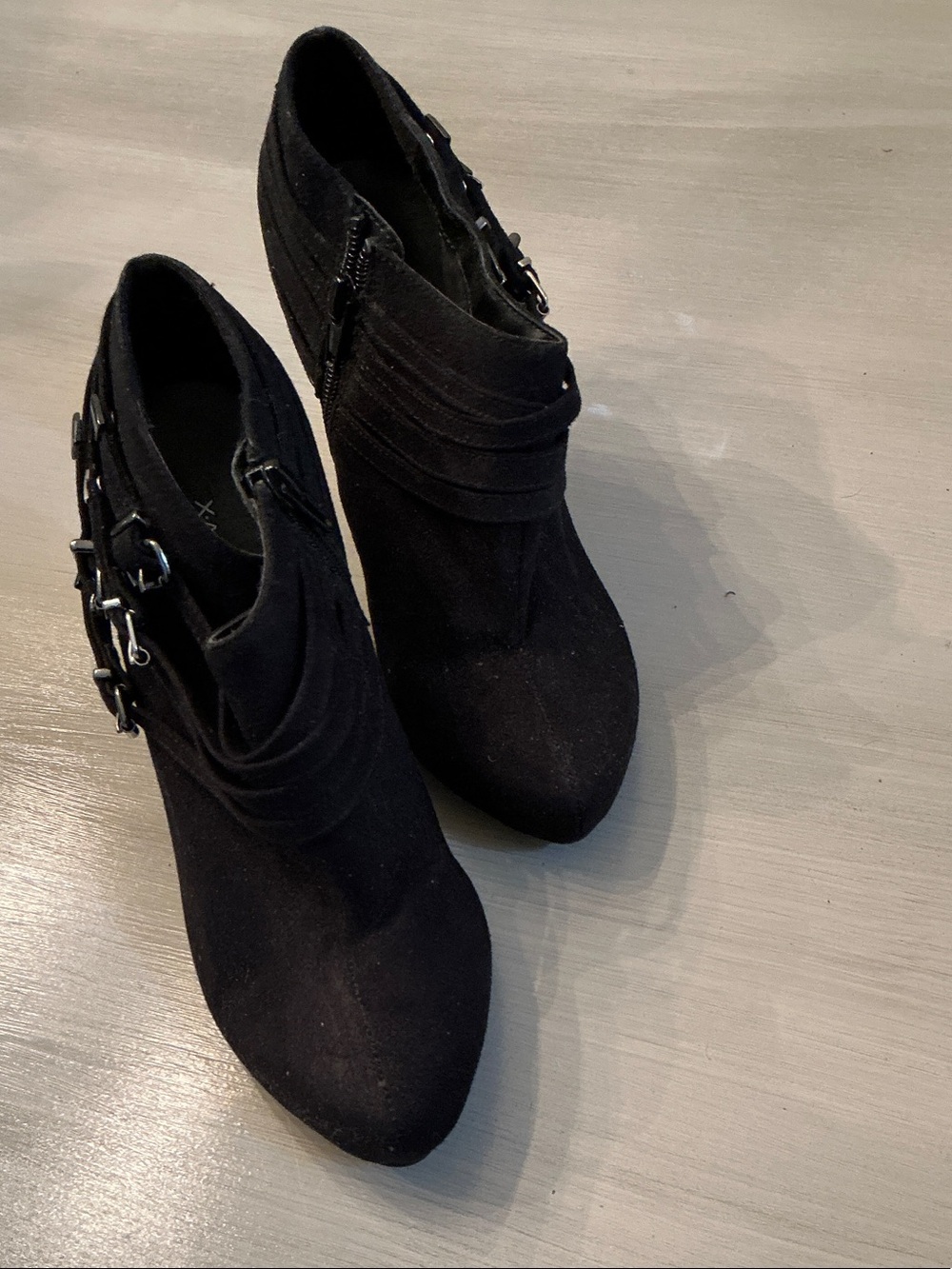 Xappeal Black Suede-Look Ankle Booties with Buckle Straps
